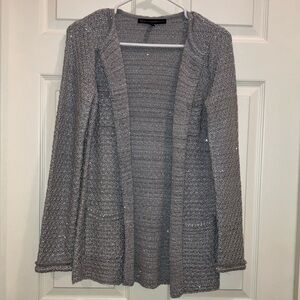 White House Black Market Gray Silver Shimmer Cardigan Jacket Oversized XS Formal